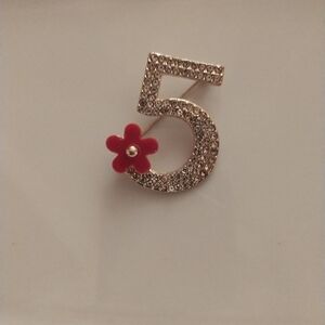 Gold and Red Floral Number 5 Brooch